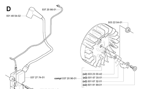 Ignition System Diagram and Parts List for 575XP 20051400001-20070100000 Husqvarna Chainsaw
