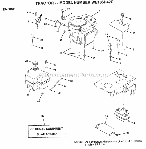 Engine Diagram and Parts List for WE185H42C 1997 Husqvarna Lawn Tractor