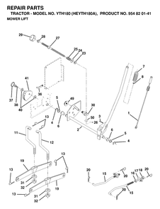 Mower Lift / Deck Lift Diagram and Parts List for YTH180 (954820141-A)(1998-12) Husqvarna Lawn Tractor