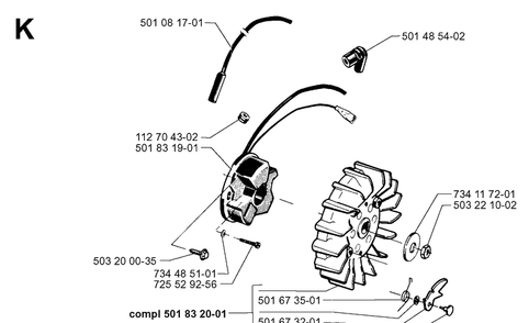 Ignition System Diagram and Parts List for 265RX 19991000001-20012600000 Husqvarna Brush Cutter