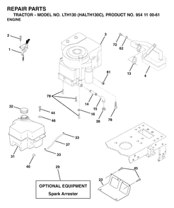 Engine Diagram and Parts List for LTH130 (954110061-C)(2003-01) Husqvarna Lawn Tractor