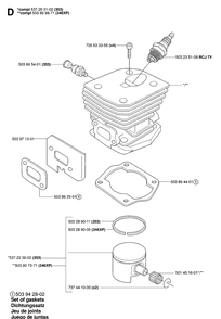 Cylinder Piston Diagram and Parts List for 346XP 20070500001-20071300000 Husqvarna Chainsaw
