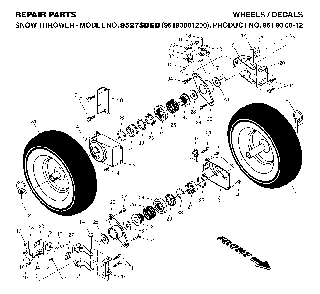 Wheels And Tires Diagram and Parts List for 9527SBEB (96193001200, 961930012)(2005-12) Husqvarna Snow Blower