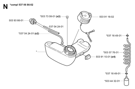 Fuel Tank Diagram and Parts List for 325RDX 20051800001 & Above Husqvarna Trimmer