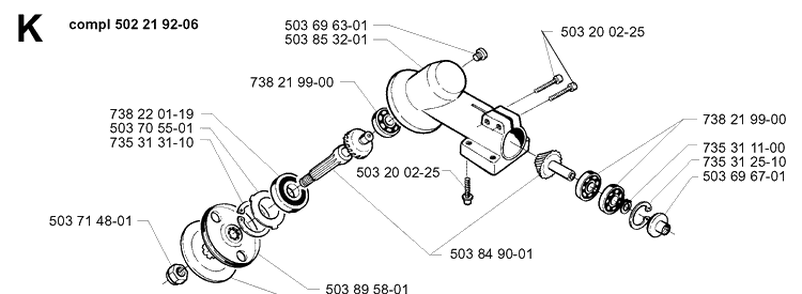 Bevel Gear Diagram and Parts List for 225E 1997-02 Husqvarna Trimmer