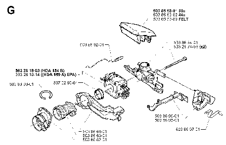 Carburetor And Air Filter Diagram and Parts List for 345EPA 19993600001-20013500000 Husqvarna Chainsaw