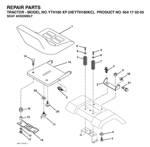 Seat Diagram and Parts List for YTH180XP (HEYTH180KC)(2004-06) Husqvarna Lawn Tractor