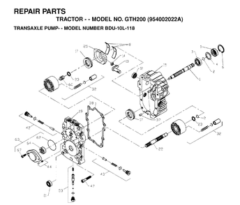 Hydraulic Pump - Motor Diagram and Parts List for GTH200 (954002022A)(1995-05) Husqvarna Lawn Tractor