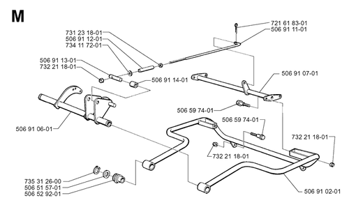 Frame Diagram and Parts List for R13 1998-09 Husqvarna Lawn Tractor