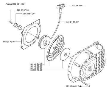 Starter Diagram and Parts List for 265RXEPA 2002-08 Husqvarna Brush Cutter