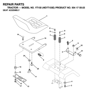 Seat Diagram and Parts List for YT150 (954170025-E)(2000-03) Husqvarna Lawn Tractor
