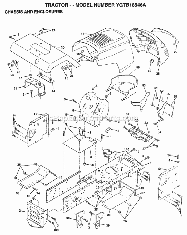 Chassis And Enclosures Diagram and Parts List for YGTB18546A 1999 Husqvarna Lawn Tractor