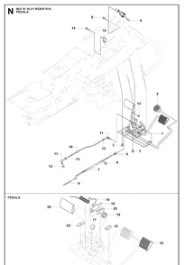 Pedals Diagram and Parts List for RIDER16 (965161601)(2007-06) Husqvarna Lawn Mower