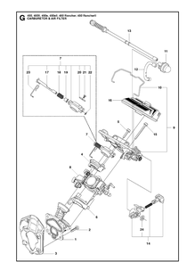 Carburetor And Air Filter Diagram and Parts List for 450 450II-450E-450EII-450 RANCHER-450 RANCHERII Husqvarna Chainsaw