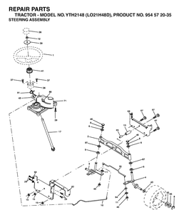 Steering Diagram and Parts List for YTH2148-LO21H48D 2004-03 Husqvarna Lawn Tractor