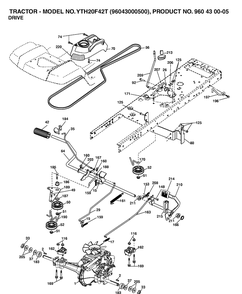 Drive Diagram and Parts List for YTH20F42T (96043000500)(2006-02) Husqvarna Lawn Tractor