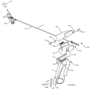 Deflector Control Assm And Discharge Chute Diagram and Parts List for 1330SBXLSB (96193004100)(2008-11) Husqvarna Snow Blower