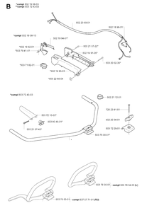 Handle And Controls Diagram and Parts List for 225RJ 20004000001 & Above Husqvarna Trimmer