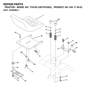 Seat Diagram and Parts List for YTH180 (954170023-C)(2000-03) Husqvarna Lawn Tractor