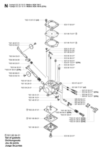 Carburetor Details 2 Diagram and Parts List for 345 20013500001-20030100000 Husqvarna Chainsaw
