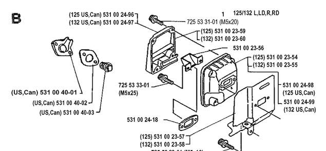 Muffler Diagram and Parts List for 132LD 19904400001-19920100000 Husqvarna Edger