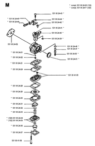 Carburetor Details Diagram and Parts List for 125RB 19931400001 & Above Husqvarna Trimmer