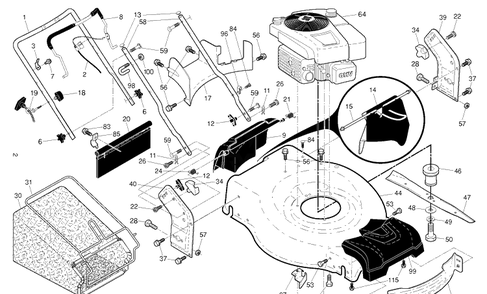 Frame And Engine Diagram and Parts List for HD775HW  Husqvarna Lawn Mower