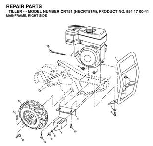 Mainframe, Right Side Diagram and Parts List for CRT51 (954170041-M)(2003-09) Husqvarna Tiller