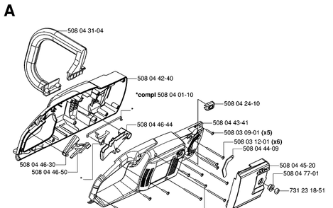 Chassis / Frame Diagram and Parts List for 317 20061900001-Current Husqvarna Chainsaw