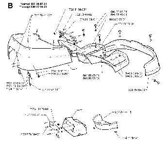 Hood Diagram and Parts List for RIDER1030BIOCLIP 1997-05 Husqvarna Lawn Tractor