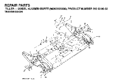 Transmission Diagram and Parts List for 650RTT (96093000200)(2005-08) Husqvarna Tiller
