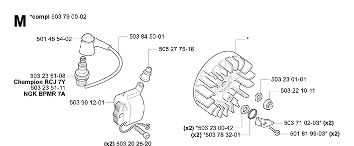 Ignition System Diagram and Parts List for 240R 20053600001-Current Husqvarna Brush Cutter