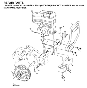 Mainframe, Right Side Diagram and Parts List for CRT81 (954170054-H)(2004-01) Husqvarna Tiller