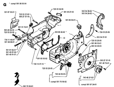 Crankcase Diagram and Parts List for 257 19942300001-19960100000 Husqvarna Chainsaw
