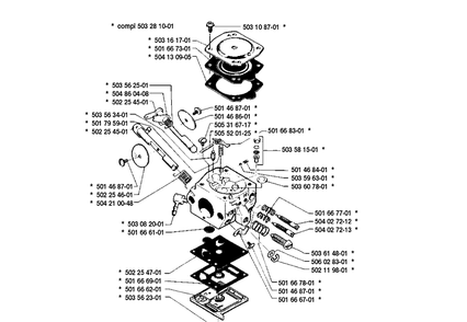 Carburetor Parts Diagram and Parts List for 250RX 1989-08 Husqvarna Brush Cutter