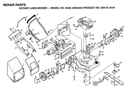 Repair Parts 3 Diagram and Parts List for 56DHS (H56DHSB)(1995-03) Husqvarna Lawn Mower