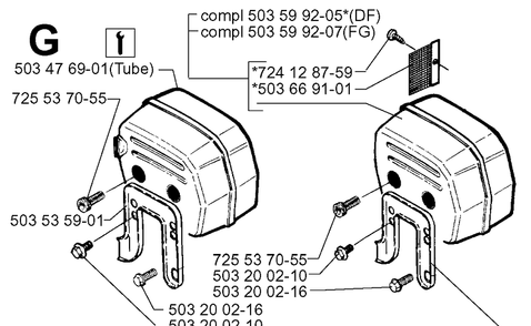 Muffler Diagram and Parts List for 61 20014000001-20110100000 Husqvarna Chainsaw