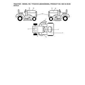 Decals Diagram and Parts List for 96045006900  Husqvarna Lawn Tractor