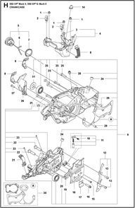 Crankcase Diagram and Parts List for 550XPGMARKII  Husqvarna Chainsaw