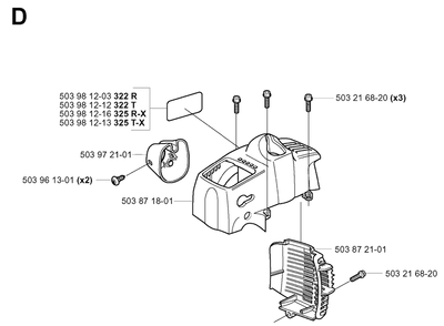 Cover Diagram and Parts List for 322R 20010500001 & Above Husqvarna Trimmer