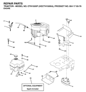 Engine And Cutting Equipment Diagram and Parts List for CTH150XP (HECTH150KA)(2003-01) Husqvarna Lawn Tractor