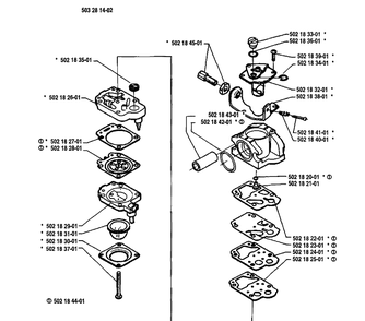 Carburetor Parts Diagram and Parts List for 25RD 1989-10 Husqvarna Brush Cutter