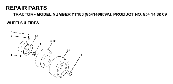 Wheels And Tires Diagram and Parts List for YT180 (954140009A)(1997-01) Husqvarna Lawn Tractor