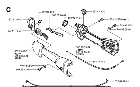 Handle And Controls Diagram and Parts List for 323P 20062700001-Current Husqvarna Pole Saw