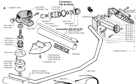 Bevel Gear And Shaft Diagram and Parts List for 245R 19900100001-19941400000 Husqvarna Brush Cutter