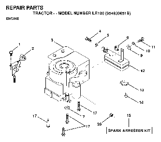 Engine Diagram and Parts List for LR120 (954830051B)(1996-05) Husqvarna Lawn Tractor