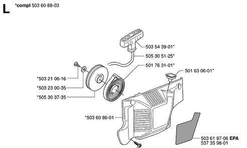 Starter Diagram and Parts List for 55 (RANCHER)(20060600001-20070500000) Husqvarna Chainsaw