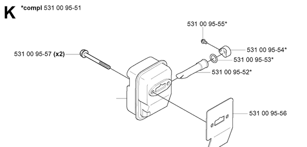 Muffler Diagram and Parts List for 125BT (TH026D-AC57)(20041800001-Current) Husqvarna Leaf Blower / Vacuum