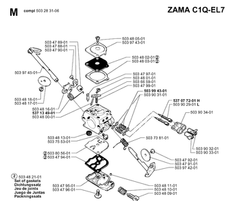Carburetor Details Diagram and Parts List for 55 (RANCHER)(20001900001-20051400000) Husqvarna Chainsaw