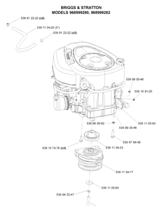 Engine Assembly (15 And 17.5 Hp) Diagram and Parts List for Z3815BIA (968999281)(2005-08) Husqvarna Lawn Mower